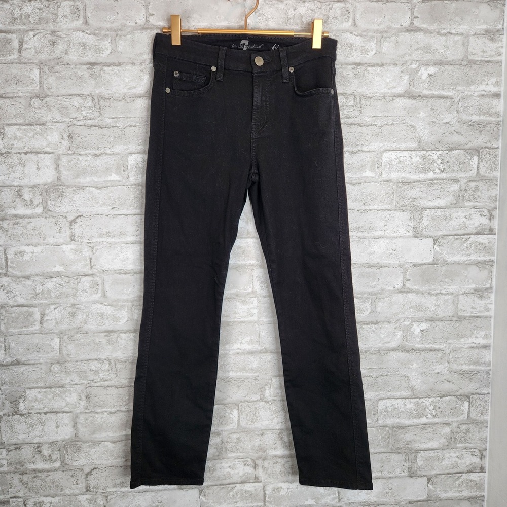 7 For All Mankind Slim Straight Jeans Black Stretch Denim Classic Minimalist 25